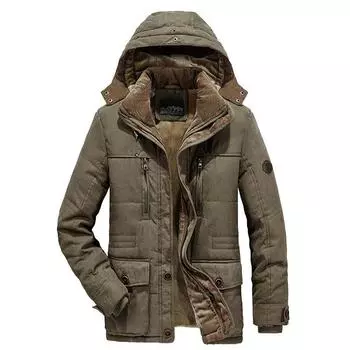 Padded Jacket Public Version Winter Clothing Business Casual Multi-pocket Hooded Men Thickened Men M хаки