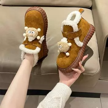 Padded Shoes 2024 New Snow Boots Winter Women Winter Footwear Plush Furry Ankle Shoes Faux Suede Booties Buckle Belt Botas Mujer 35 бежевый