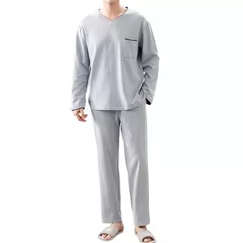 PAFHL Лонгслив и низ Идеально и Мягко Идеально для Больницы или в качестве Комплекта для сна Легкая мужская пижама, 100% хлопок, Рукав, Натягивающийся комплект,