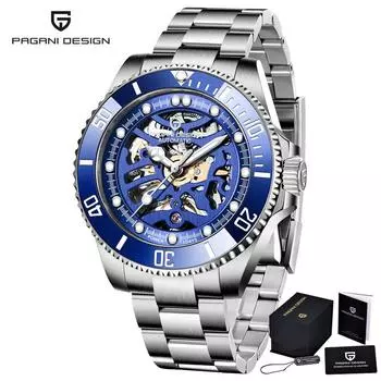 PAGANI DESIGN автоматические механические мужские наручные часы с сапфировым стеклом, лучший бренд, роскошные черные мужские часы со скелетом из нержавеющей стали 1659 1