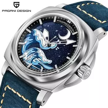 PAGANI DESIGN Мужские полностью автоматические водонепроницаемые модные механические деловые мужские повседневные часы с ночным светом белый/синий