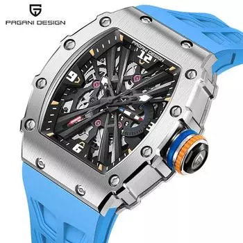 PAGANI DESIGN мужские высококачественные водонепроницаемые кварцевые часы бочкообразной формы с люминесцентным покрытием красный/серебряный