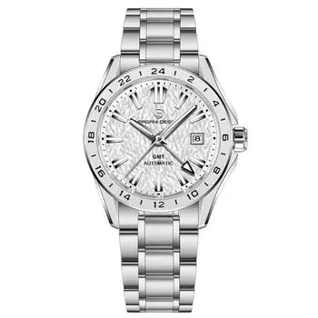 PAGANI DESIGN Watch Made in Japan GMT Hand Automatic Movement Mechanical Case Included Waterproof Business Work Dress Watch Stainless Steel Strap белый
