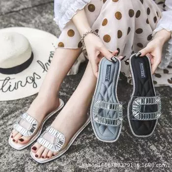 Paillette Crystal clear slippers women sandals summer pvc shoes woman flip flops flat diamond transparent slides plus size 42/43 5 чёрный