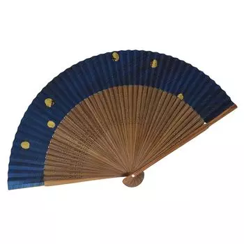 painted Made in Karaki medium Large and short Navy pearl Firefly Fan, High-quality fan, Scented, Japan, carving, fabric, fabric, 22.5cm тёмно-синий