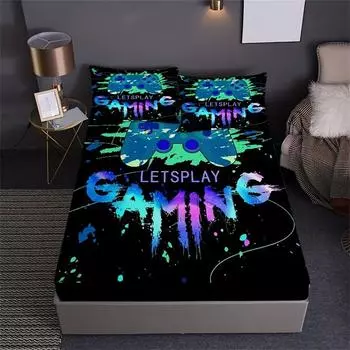 Painted Player Game Controller Print Fitted Sheet Set Mattress Cover Bedding Comfortable Breathable Bedding Set With Deep Pocket Twin99x190cm бежевый