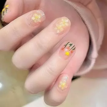 Painted Tulip Hand Design Nail Art Stickers Ice Transparent Whitening Detachable Short,XS