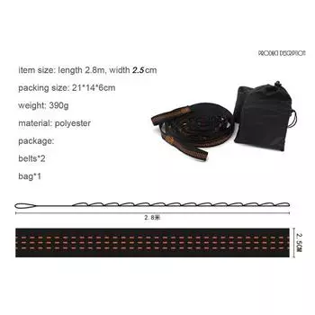 Pair of 2.8 Meters 14+1 Loops Adjustable Tree Hanging Belts Hammock Straps Ropes синий