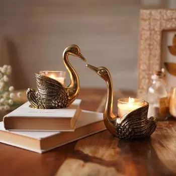 Pair of Swans for Good Luck and Love | Candle Holder for Home| Showpiece for Gifting Anniversary Valentine s Day (Candles/Plants Etc Not Included)