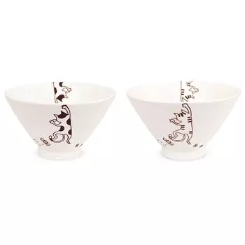 Pair of Tea Bowls Tiger by Hasami Ware Studio Made in Japan J-kitchens Cat-Shaped (Mike Design) Sho,