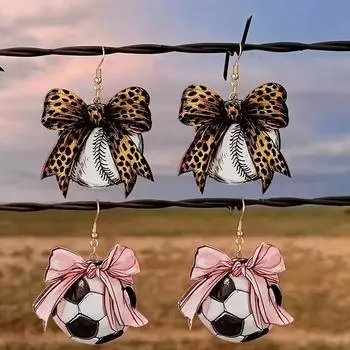 Pair Pack Acrylic Earrings Party Football Leopard Bow Flat 2D Personalised Creative New Two Styles