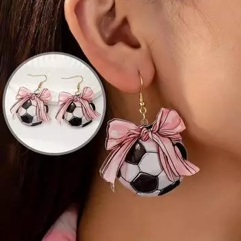 Pair Pack Football Leopard Bow Flat 2D Party Acrylic Earrings Personalised Creative New Two Styles