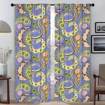Paisley Blackout Curtains for Living Room Partition Tulle for Bedroom Halloween Decoration Home Interior Curtains 2 Pieces Child W50xH70cmx2pcs-CL