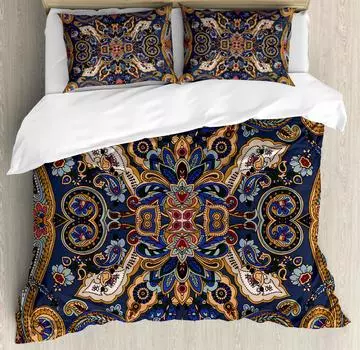 Paisley Comforter Set Queen Size,3 Piece Quilt Cover Boho Bedding Set Soft All Season 1 Comforter Cover 2 Pillow Shams Full Size EU single(135x200cm)
