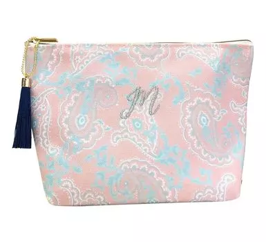 Paisley Initial Cosmetic Pouch Compact with Tassel PK/M