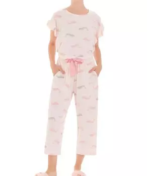 Pajama Cool Touch Rib Knit Whale Frill Sleeve Pink [Narue] Set, Pajamas, Women s, розовый