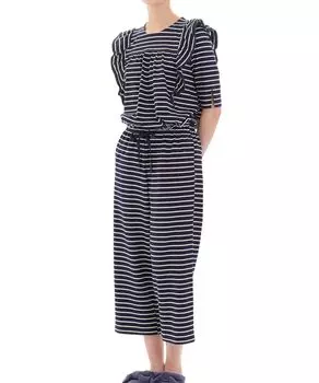 Pajama Jersey Border Ruffle Navy [Narue] Set, Set, Women s, тёмно-синий