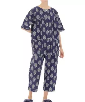 Pajama Ruched Voile Provence Flower Navy [Narue] Set, Pajamas, Women s, тёмно-синий