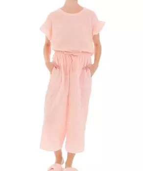 Pajama Ruched W Gauze Front Jacquard Ruffle Sleeve Pink [Narue] Set, Pajamas, Women s, розовый