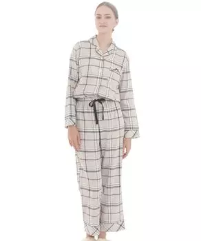 Pajama Set Gauze Check Pajamas Beige [Narue] 50/Double Women s бежевый