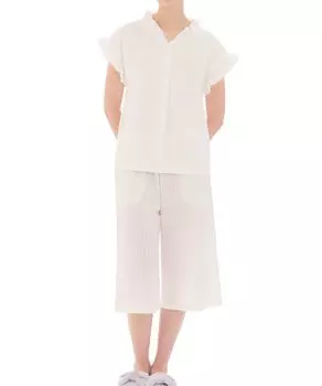 Pajama Set Soccer Shell Embroidery Ruffle Pajamas White [Narue] Women s белый