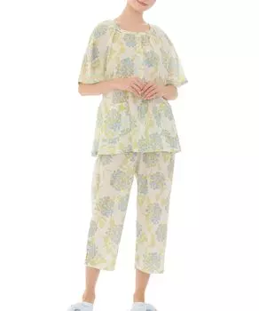 Pajama Set Takashima Chijimi Hydrangea Raglan Sleeve Pajamas Yellow [Narue] Women s жёлтый