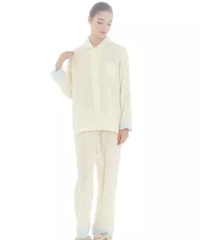 Pajama Shirring Double Gauze Plain Bicolor Yellow [Narue] Set, Pajamas, Women s жёлтый