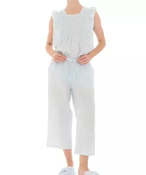 Pajama Shirring W Gauze Front Jacquard Sorbet Ruffle Blue [Narue] Set, Pajamas, Women s синий