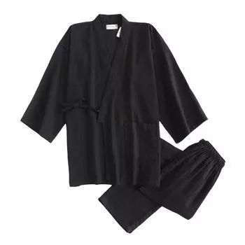 Pajama Specialty Store Plain Summer Shijira Open Top and Bottom Long Long Room At Japanese Japanese Clothes [YunXiozy Star] Women s Pajamas, Yukata, древесный уголь