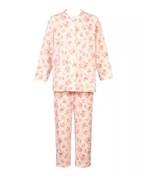 Pajamas Fluffy Lila Long Sleeves Long Pants for Height Cotton Soft to the Touch Top and Bottom Set Senior Open Front DNL372 PI S P [Easy Partner]