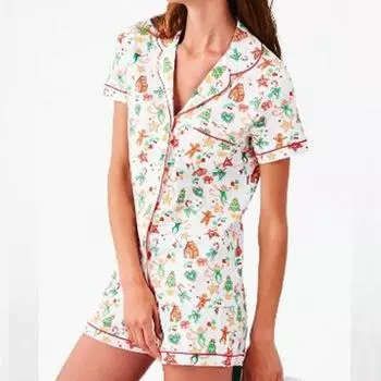 Пижамный комплект с шортами для женщин, комплект из 2 предметов, милые животные, цветочные сочетающиеся пижамные комплекты, рубашки для дома с короткими рукавами + шорты, комплект для дома S