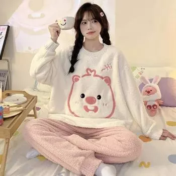 Пижама зимняя домашняя одежда мультяшная пижама штаны комплект зимняя пижама комплект из двух частей M
