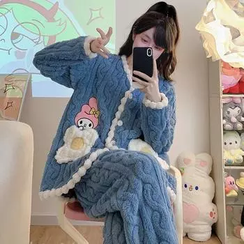 Pajamas Winter Women s Warm Two-piece Set Cartoon Melody Home Clothes Women s Pajamas Pants Suit Melody Pajamas M
