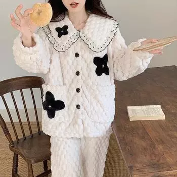 Пижама женская осенне-зимняя кардиганная пижама из двух частей с длинными рукавами M