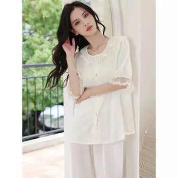 Пижама женская весна лето принцесса стиль длинный рукав домашняя одежда тонкий костюм верхняя одежда весна и осень одежда M