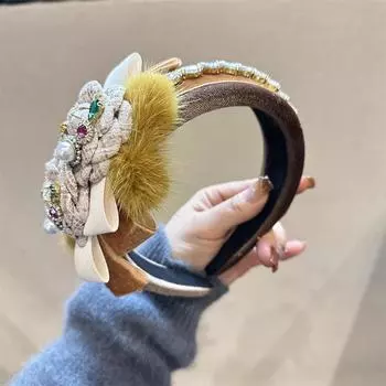 Пайетки Камелия Мягкие Повязки на Голову Барокко Блеск Стразы Повязка для Волос Черный Фиолетовый Бархат Широкий Ободок для Волос Аксессуар для Волос для Женщин