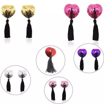 Пайеточные кисточки в форме сердца для сосков - Взрослый SM бондаж аксессуар