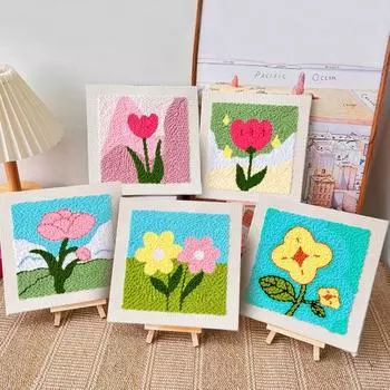Пакет для вышивки штампом, набор для самостоятельной вышивки, набор для дырокола с цветочными узорами, пряжа, инструкция, набор игл для дырокола для начинающих A