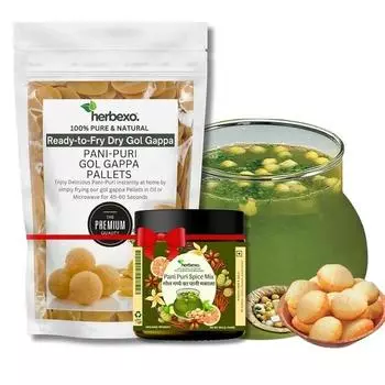 Пакет Herbexo Pani Puri - готовый к жарке/запеканию в микроволновой печи пакет Pani Puri Papad / Gupchup (250 грамм) с бесплатным пакетом Gol Gappa Pani Masala Mix Value Pack