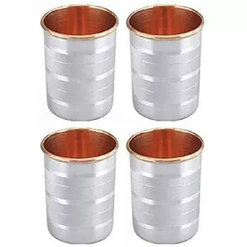 (Пакет из 4) Набор из 4 шт. стаканов для воды из меди и стали NT, набор стаканов для воды/сока (300 мл, Медь, Сталь, Серебро)