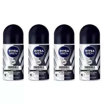 (Пакет из 4) Nivea Invisible Black & White Дезодорант-антиперспирант шариковый для мужчин 4x50 мл