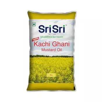 Пакетик с маслом горчицы Шри Шри Таттва Премиум Качи Гани | 1 л | Натуральное без холестерина | Без масла аргемоны | Обогащено витаминами А и D