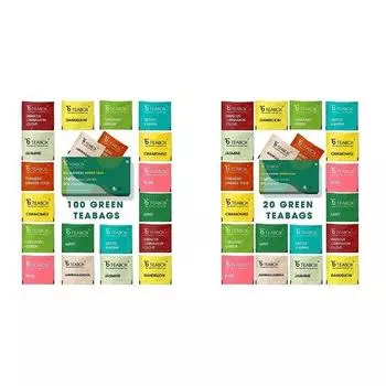 Пакетики-семплеры зеленого чая Teabox 100 шт. (10 шт. X 10 вкусов) & Teabox Пакетики для проб зеленого чая 20 шт. (2 шт. X 10 вкусов)
