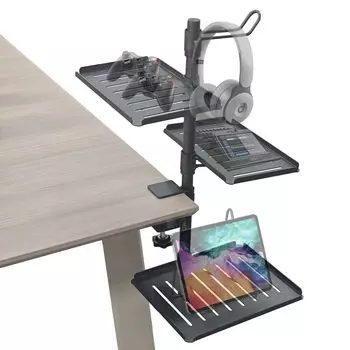 PakOne Audio Interface Stand, Controller, and Headphone Storage Hook, Clamp-Type Audio Interface Rack, Under-Desk Device Storage, Desktop Rack,