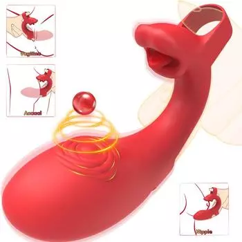 Пальчиковый вибратор Роза, Вибратор для стимуляции клитора и точки G с функцией лизания языка, Оснащен 10 режимами вибрации, Игрушка для сосков, Стимулятор клитора, Игрушка для взрослых