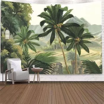 Пальма Дом Гостиная Спальня Картина Фон Настенный Ковер Украшения Тропические Растения Печать Гобелен Настенный Ковер 100x75cm