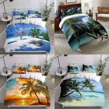 Пальма Кокосовая пальма Пляжный закат Мальчик Одеяло Пододеяльник Комплект постельного белья Doona Cover Single 135x200cm
