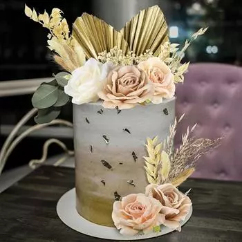Пальмовые листья для украшения торта в стиле бохо, винтажные искусственные розы, засушенные искусственные цветы, декор для свадьбы в стиле бохо, детского праздника, дня рождения
