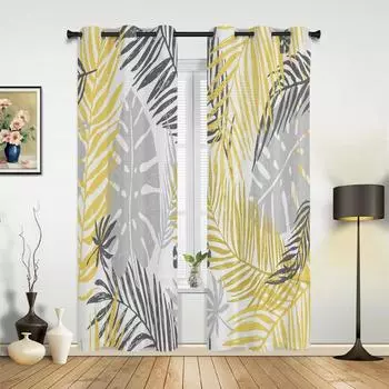 Пальмовые листья желтые серые белые шторы для спальни гостиной шторы кухни детской комнаты оконные шторы современный домашний декор 135W x 60H(cm) x1