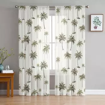 Пальмы Листья растений Прозрачные шторы для украшения гостиной Шторы на окна для кухни Тюль Вуаль Шторы из органзы W135 x H115cm x1